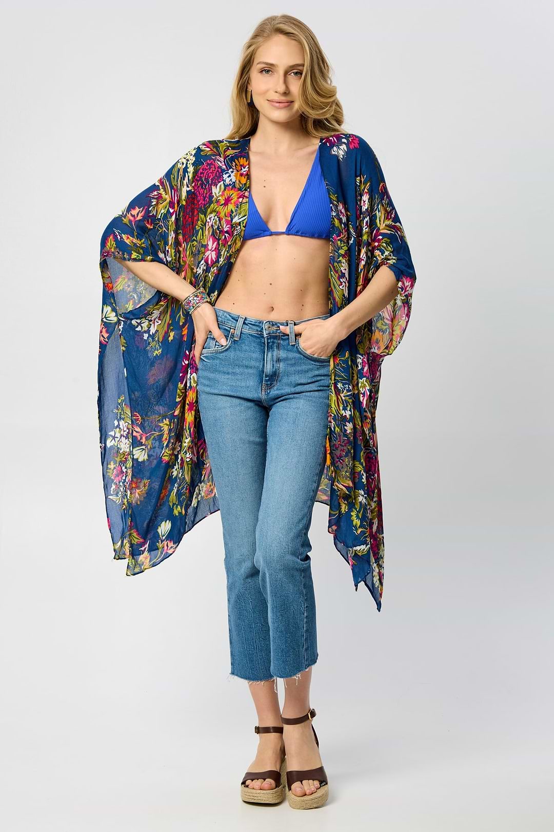 Ivay Women's Floral Kimono Duster Cardigan - Short Sleeve, Oversized Beach Cover Up, Open Front, Lightweight (Pink, Medium)