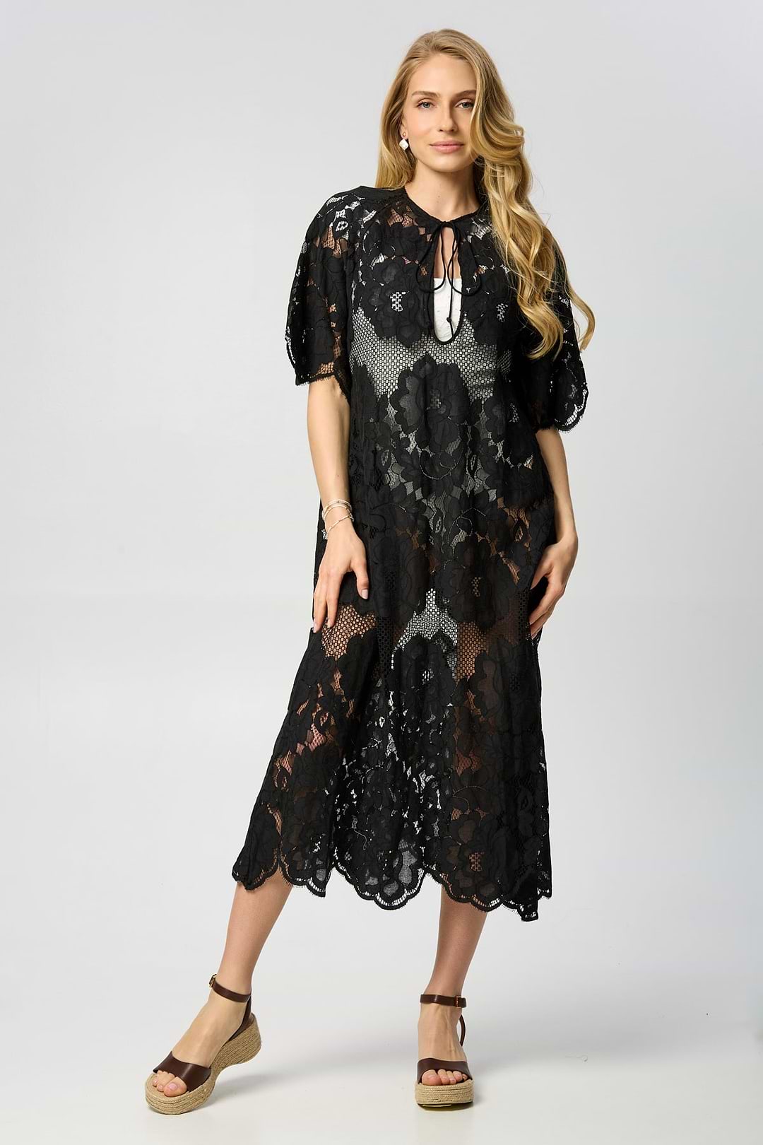 Floral Mesh Lace Kaftan