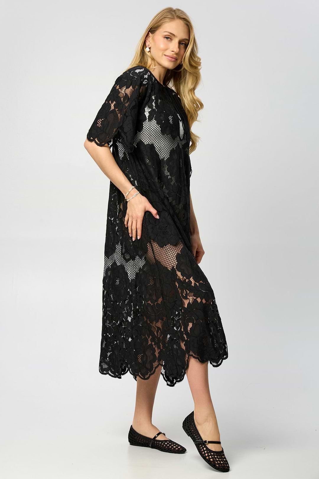 cashmere kaftan silk and lace dress White Lace of Light