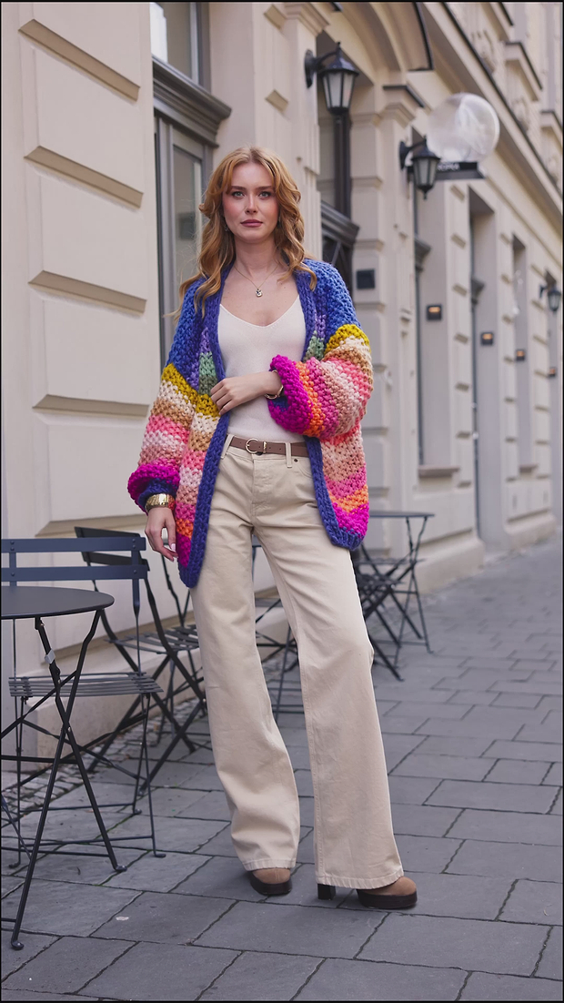 トップス RULE THE FATE mix colour knit cardigan Rainbow Knitted Cardigan | Saachistyle – SAACHI