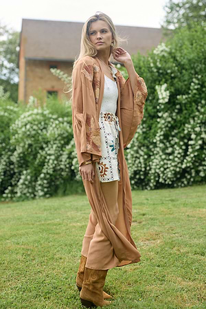 Floral Embellished Long Kimono