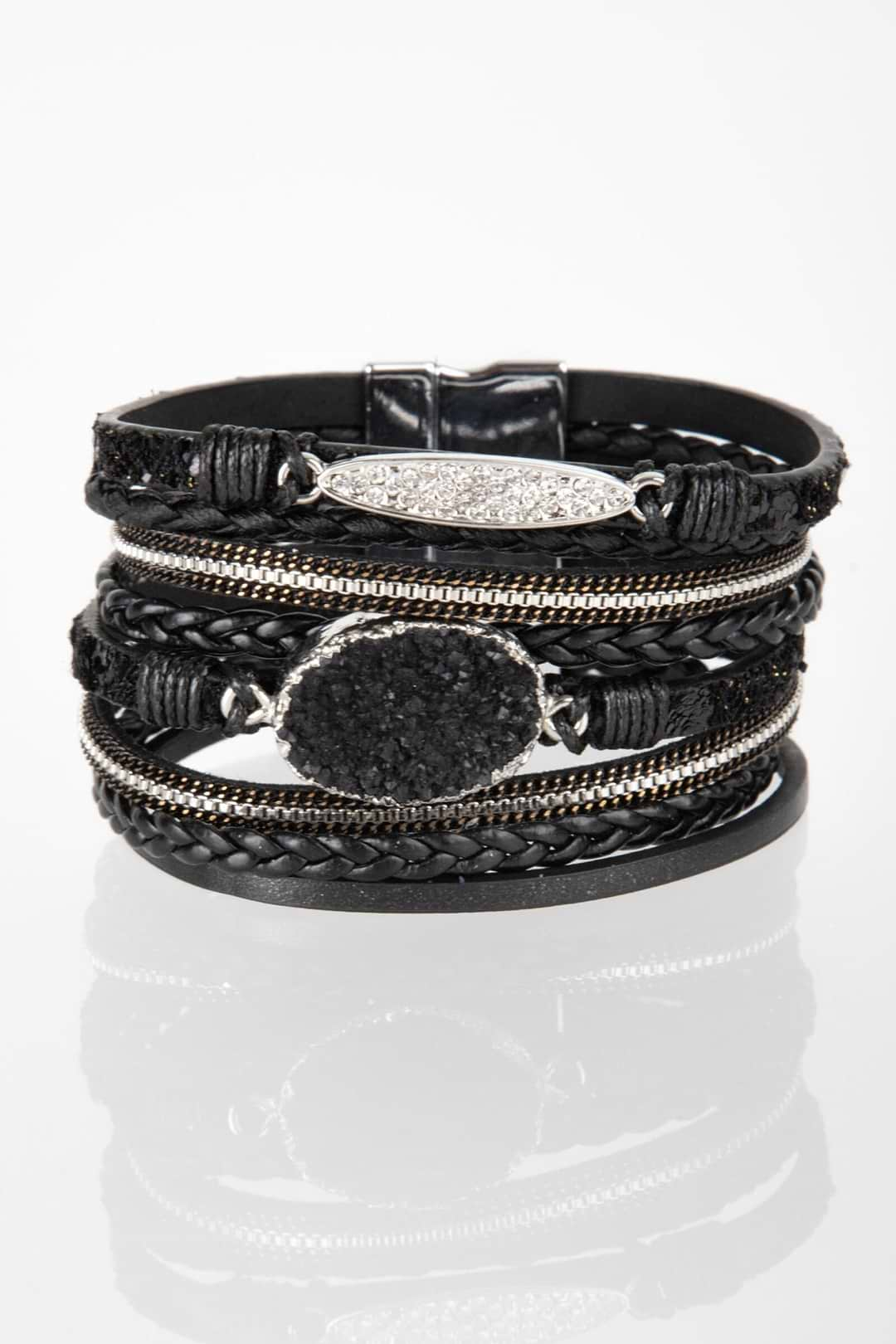 Faux Suede Sparkling Druzy Bracelet Black