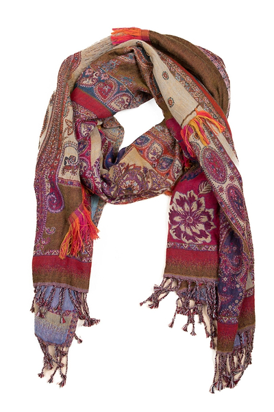 Jacquard Mixed Floral Paisley Scarf Light Brown