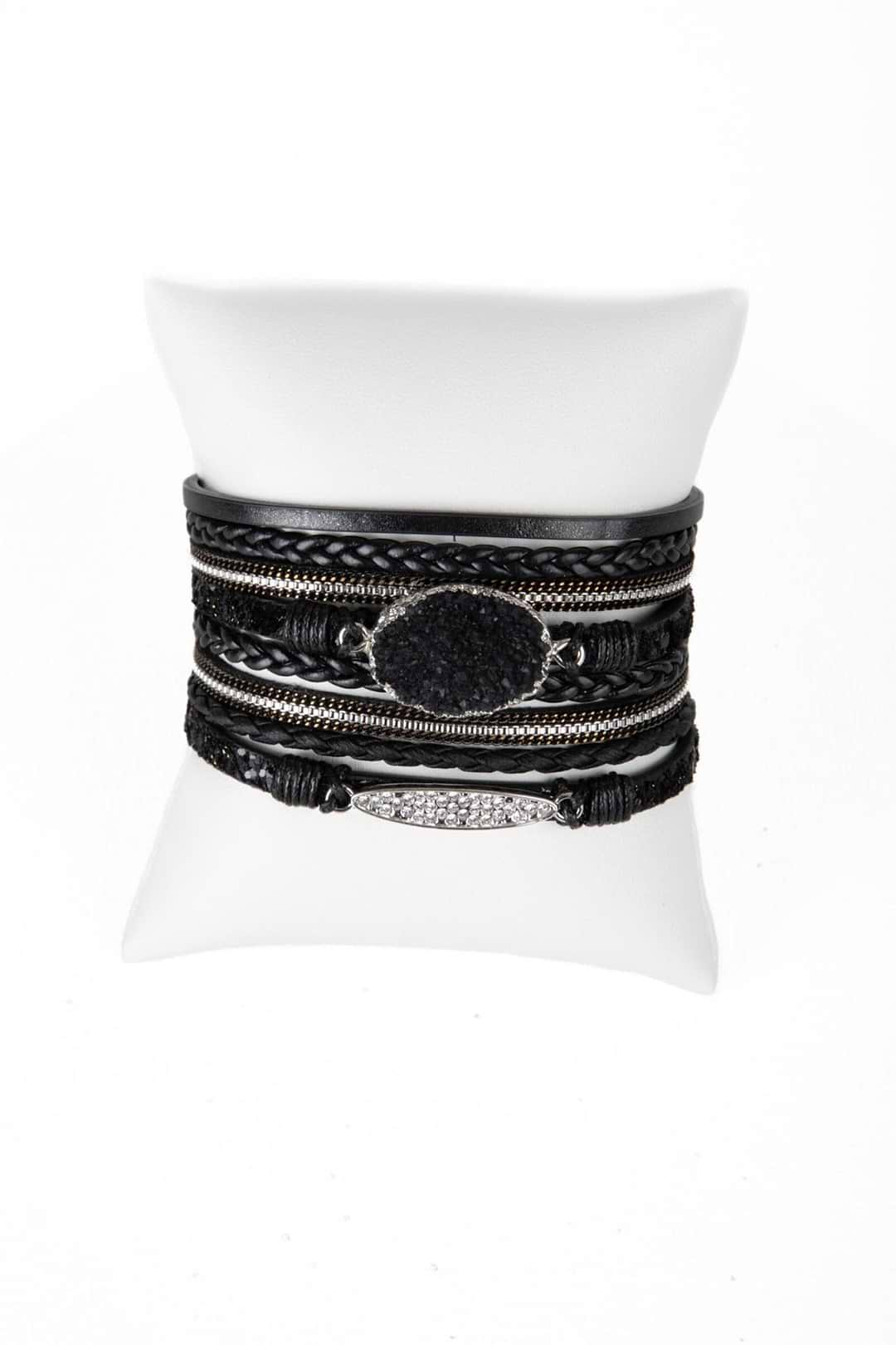 Faux Suede Sparkling Druzy Bracelet Black