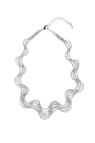 Silver Crystal Wave Necklace Gainsboro