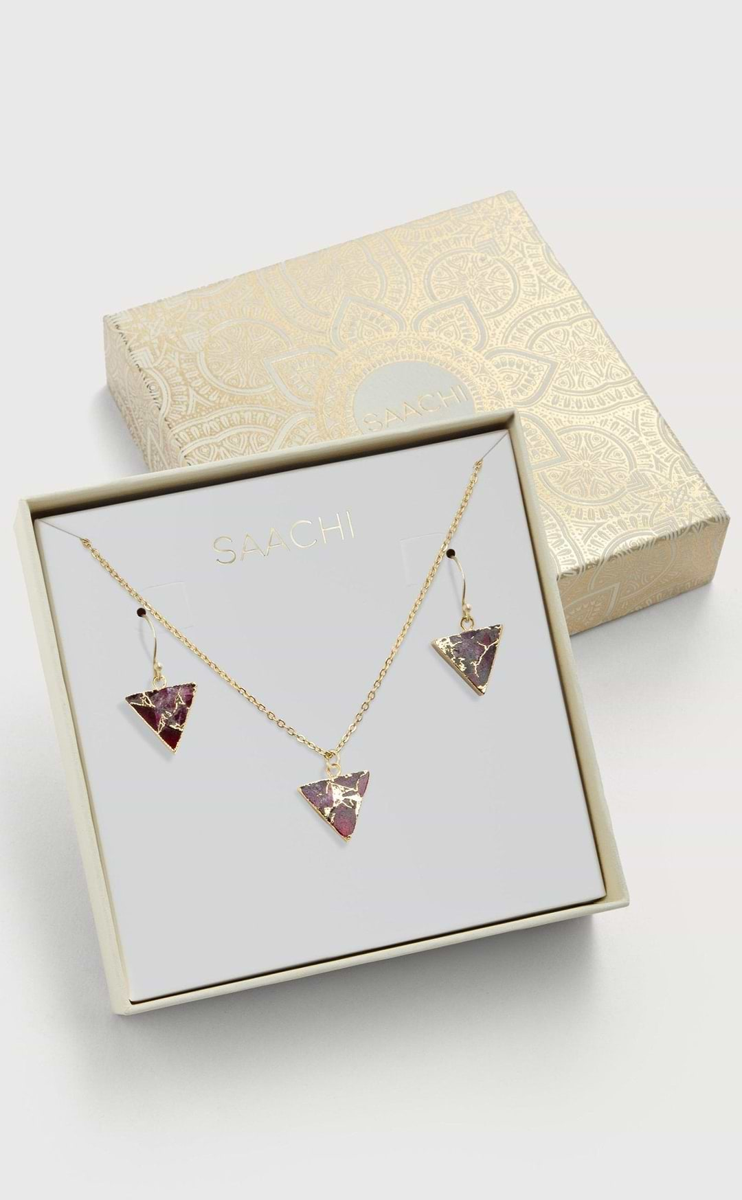 Mojave Mini Triangle Earring and Necklace Set Maroon