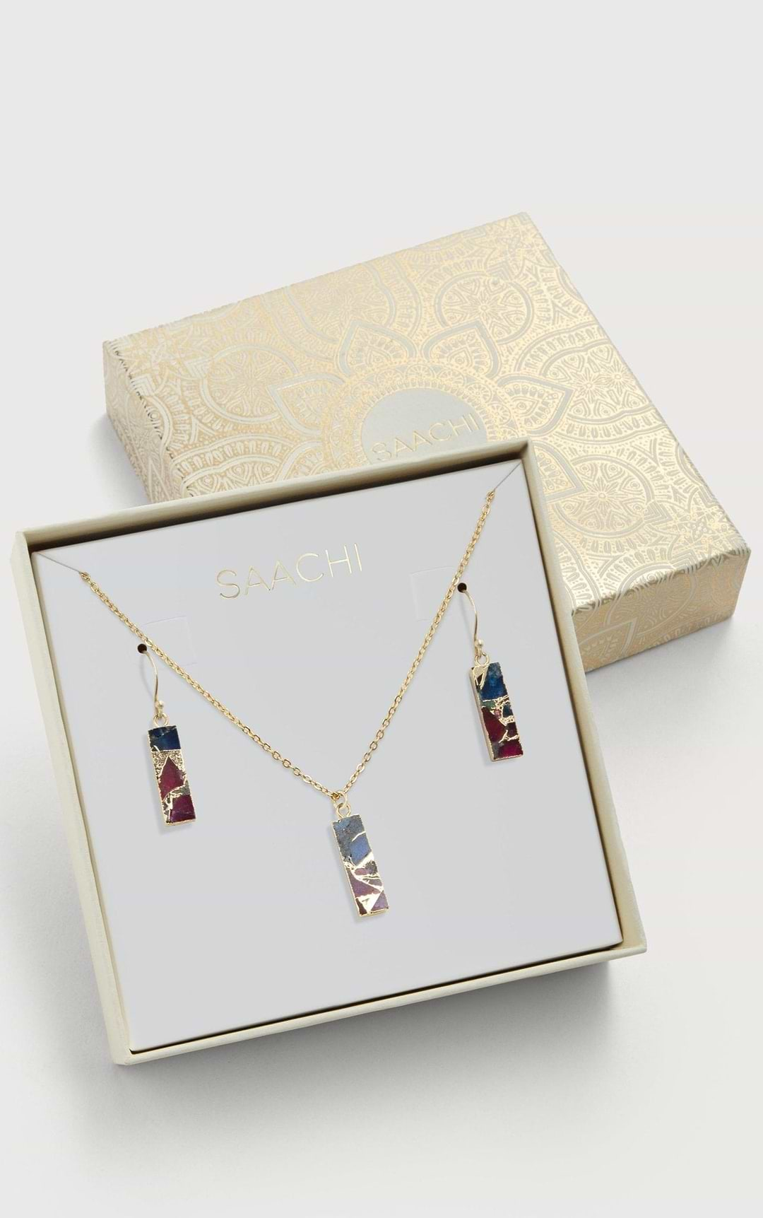 Mojave Mini Rectangle Earring and Necklace Set Firebrick