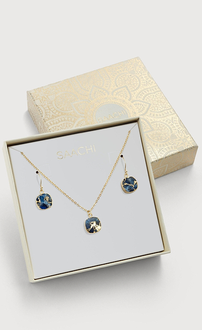 Mojave Mini Cushion Earring and Necklace Set Navy