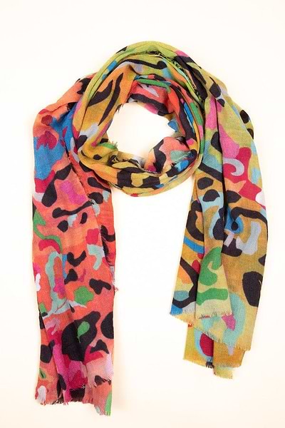 Multicolored Abstract Wool Scarf