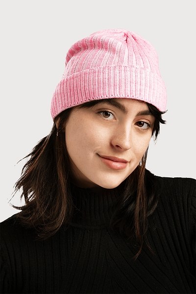Slouchy Ribbed Cuffed Beanie Pink