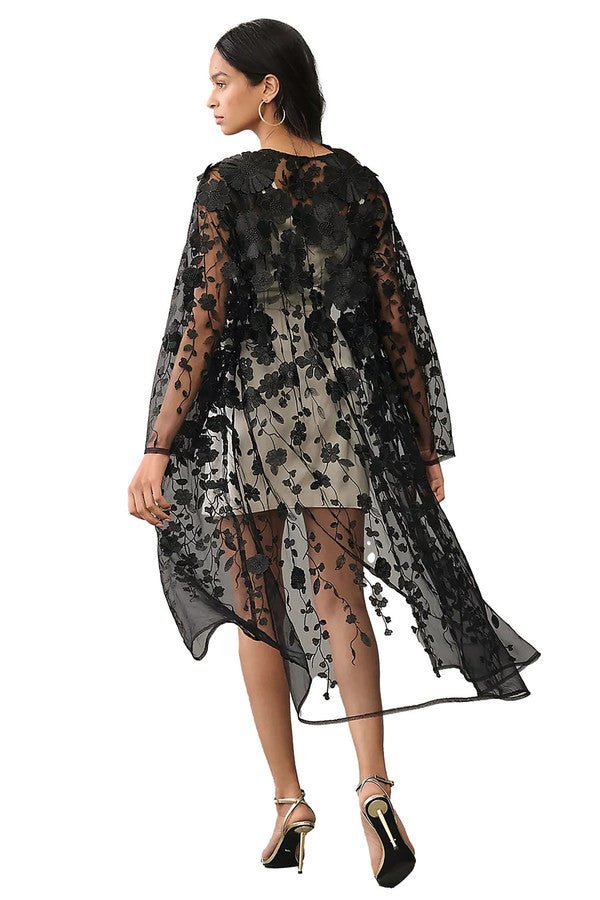 SHEER FLORAL DUSTER Black