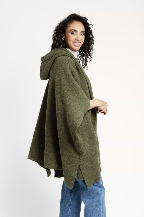 Oversized Hooded Kimono Dark Olive Green