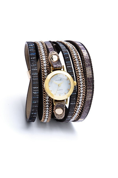 Accented Vegan Leather Wrap Bracelet Watch - SAACHI