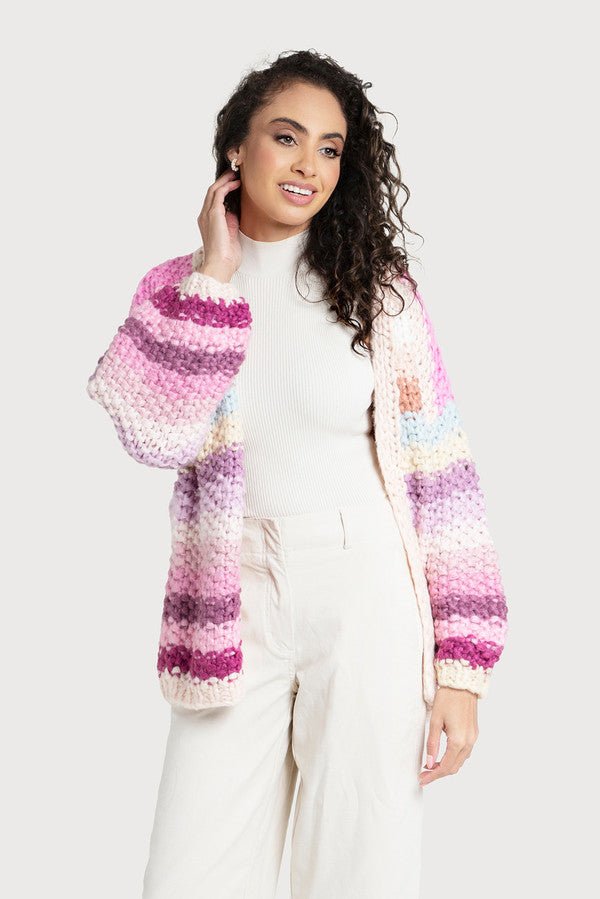 Rainbow Knitted Cardigan Pink