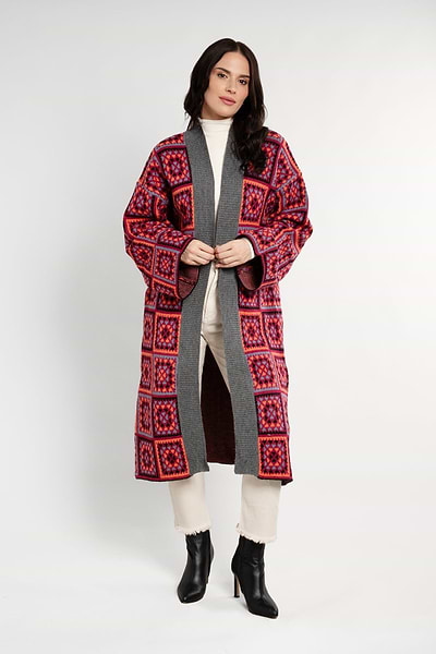 Knitted Square Patch Kimono - SAACHI