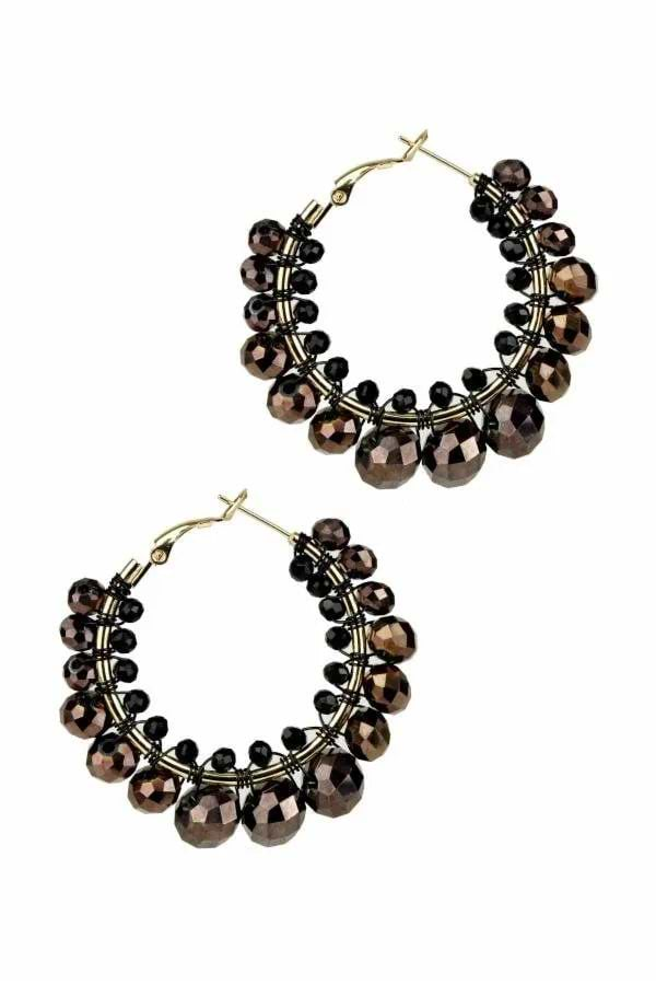 Shaam Beaded Hoop Earring Brown