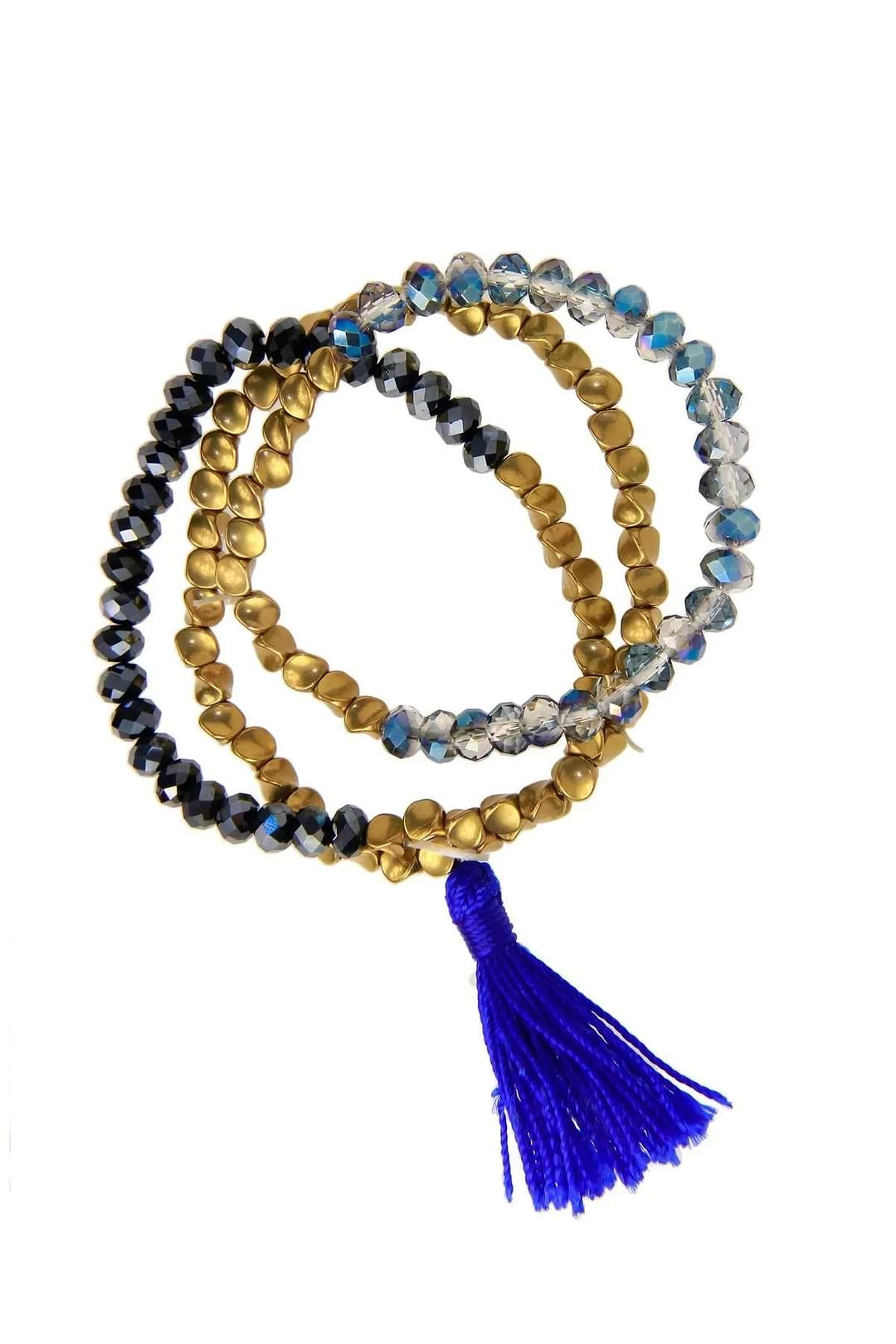 Nisha Beaded Stretch Bracelet Set Midnight Blue