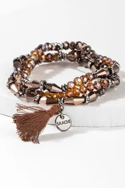 Nisha Beaded Stretch Bracelet Set Brown