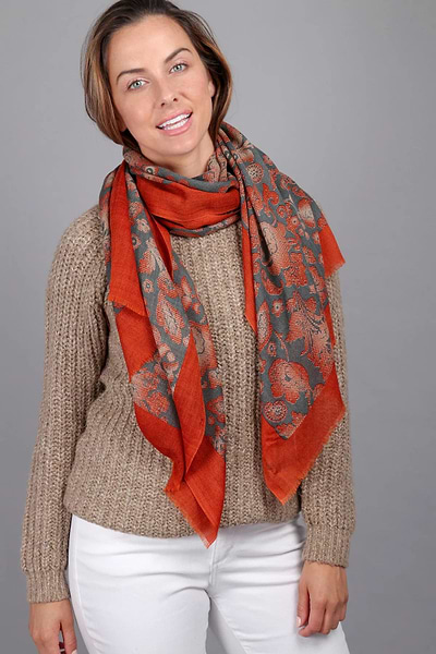 Maelie Two Tone Oblong Scarf Orange Red