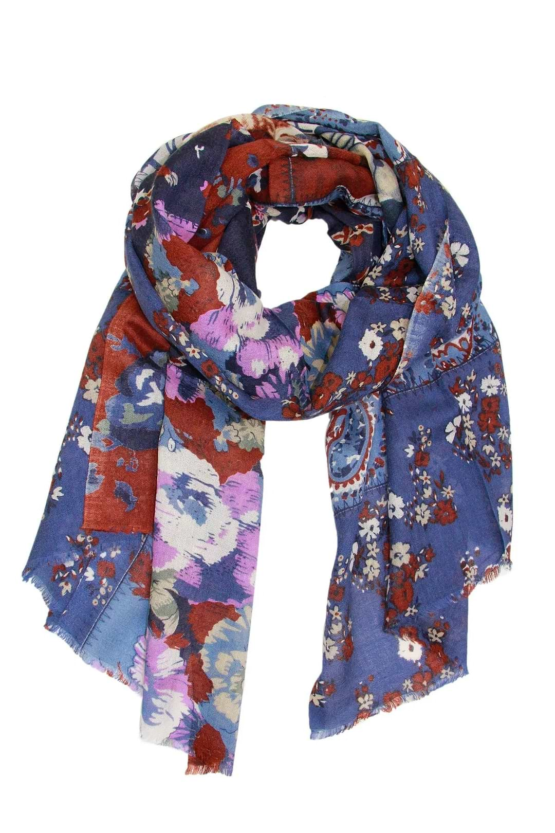 Multi Floral Printed Scarf Royal blue