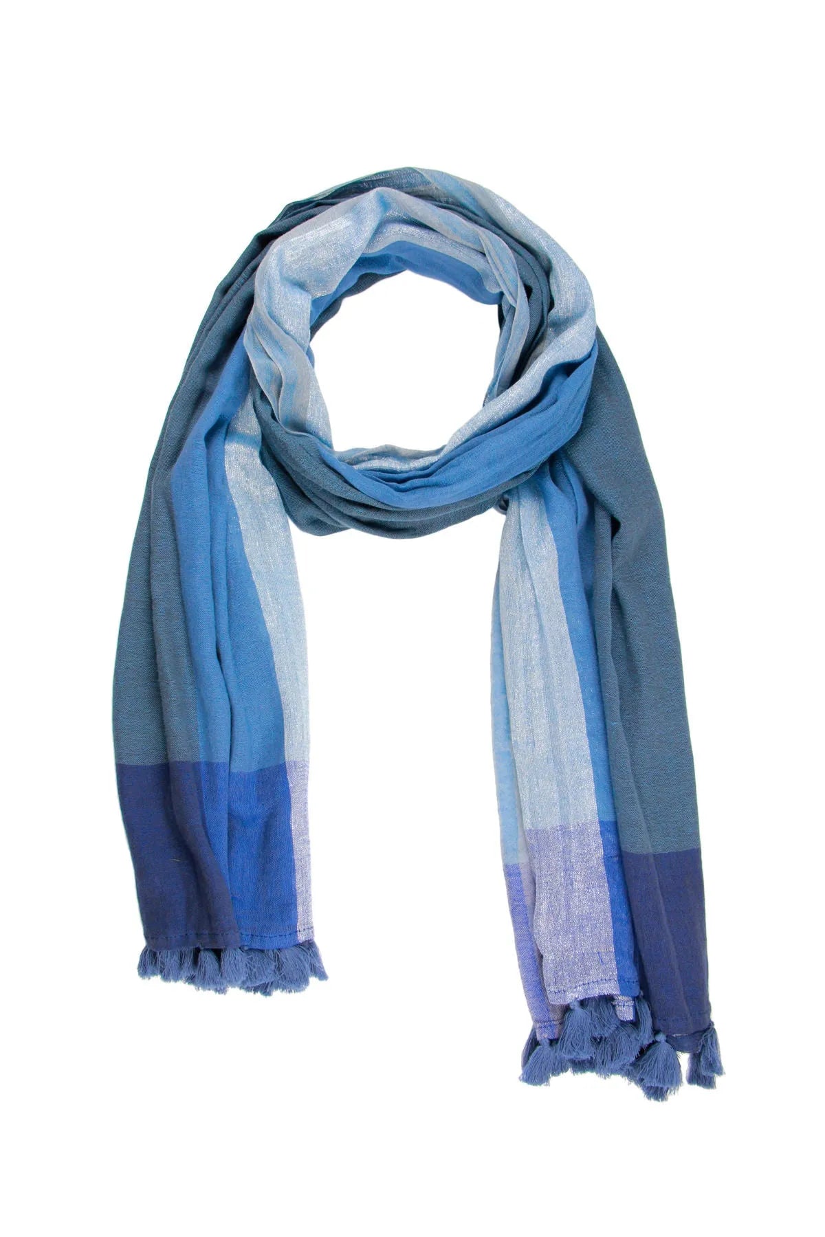 Tasseled Subtle Shimmer Shades Of Blue Scarf Royal Blue