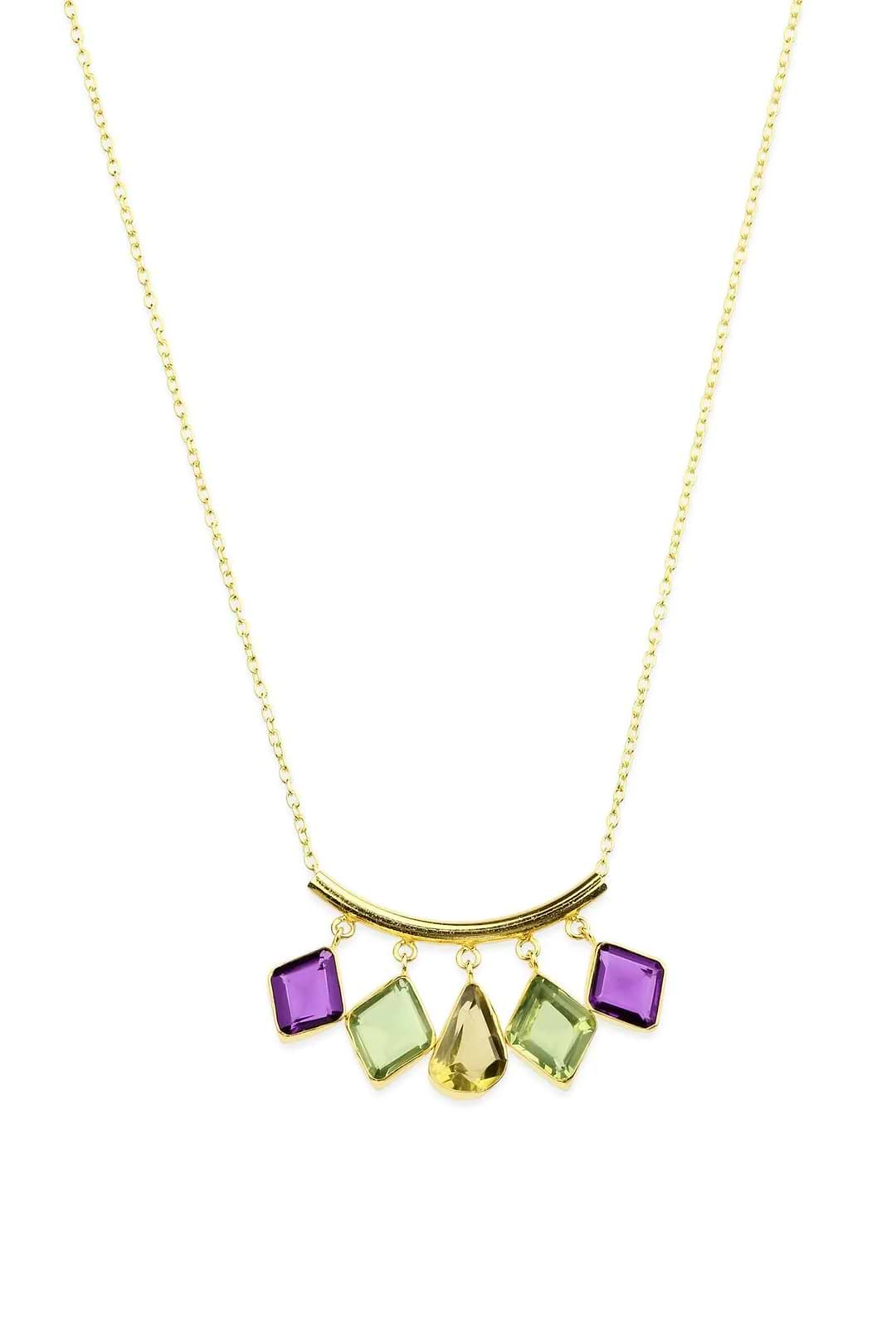 Gemstone Drop Long Necklace Khaki