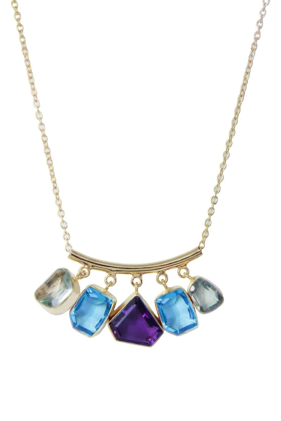 Gemstone Drop Long Necklace Powder Blue