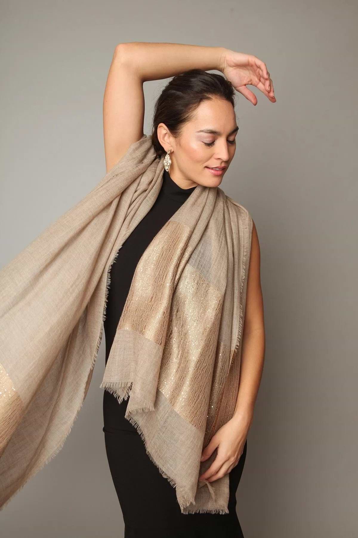 Black dress with taupe dressy Scarf