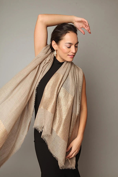 Simply Embellished Cashmere Wrap Wheat