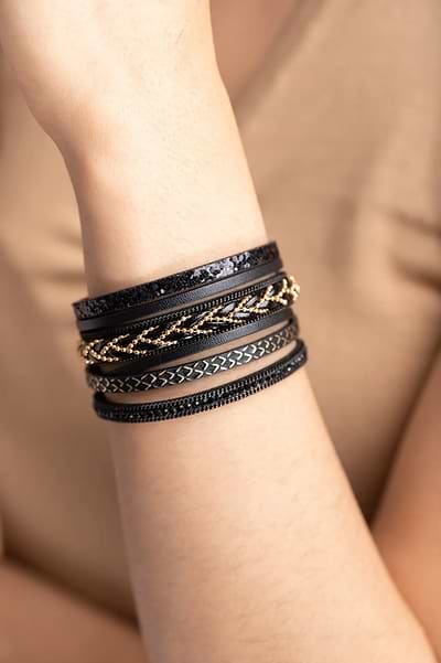 Livio Braided Multi-Strand Bracelet Black
