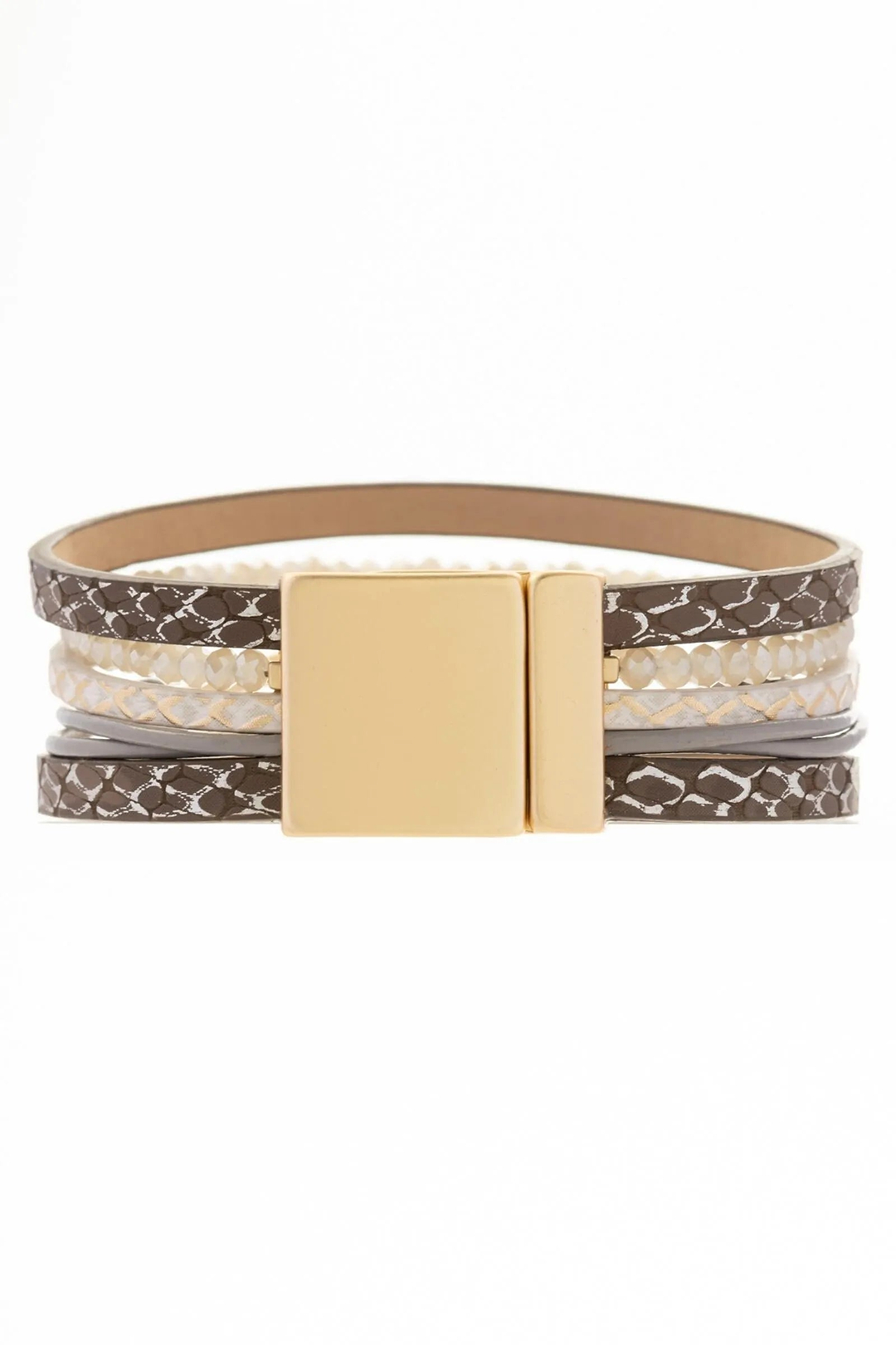 Crystal Adorned Leather Bracelet Burly Wood