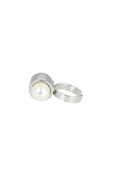 3D Pearl Ring with Metal Accent White