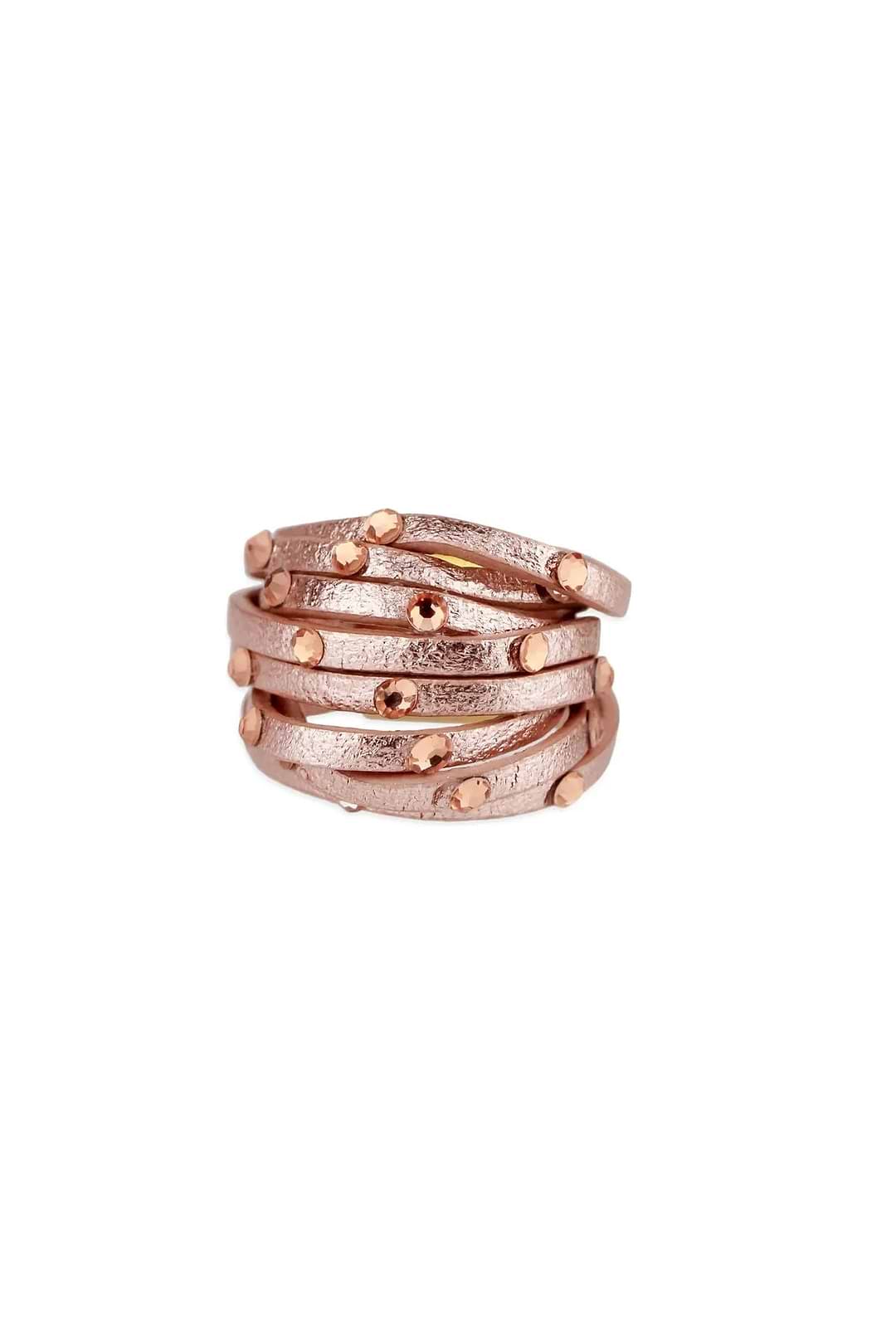 Leather Crystal Ring Misty Rose