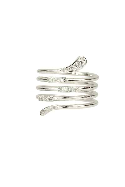 Rhinestone Coil Wrap Ring Silver