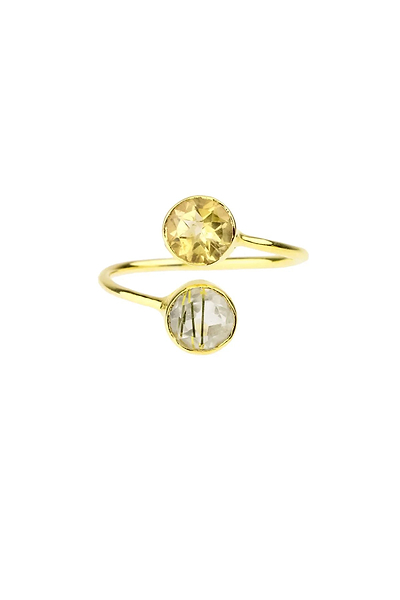 Double Gem Ring Citrine and Golden Rutilated - SAACHI