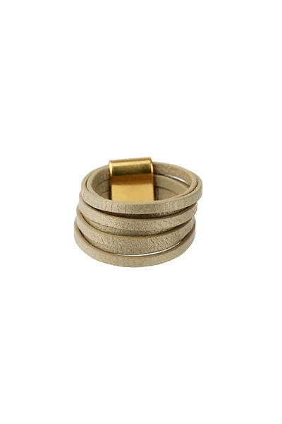 Leather Metallic Ring Pale Golden Rod