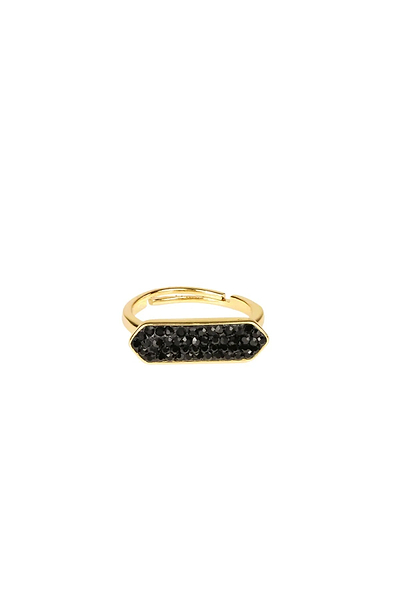 Crystal Bar Gold Plated Ring Black