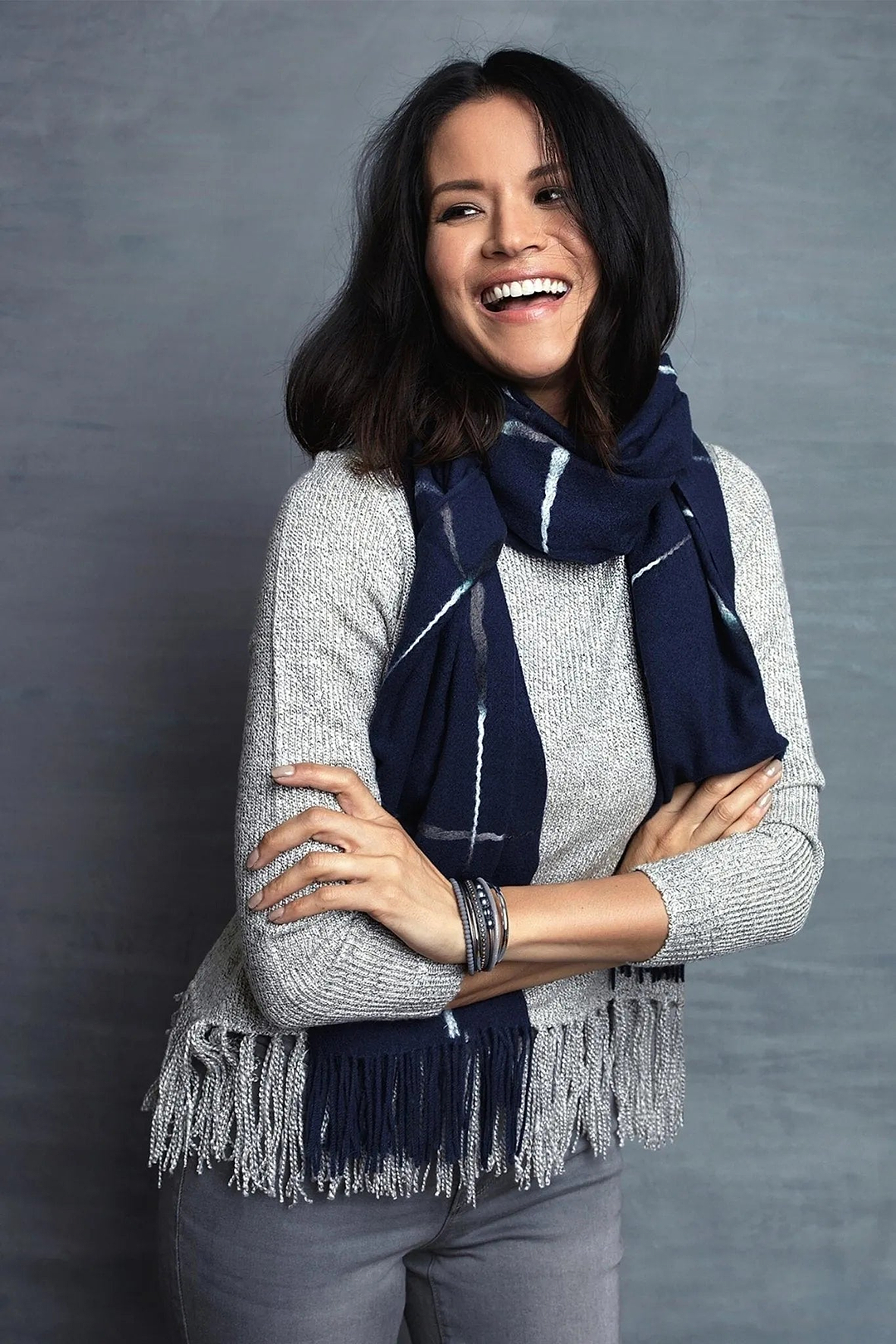 Window Fringed Scarf Dark Slate Blue