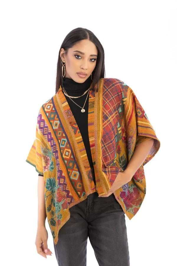 Floral Geometric Short Poncho Light Multi