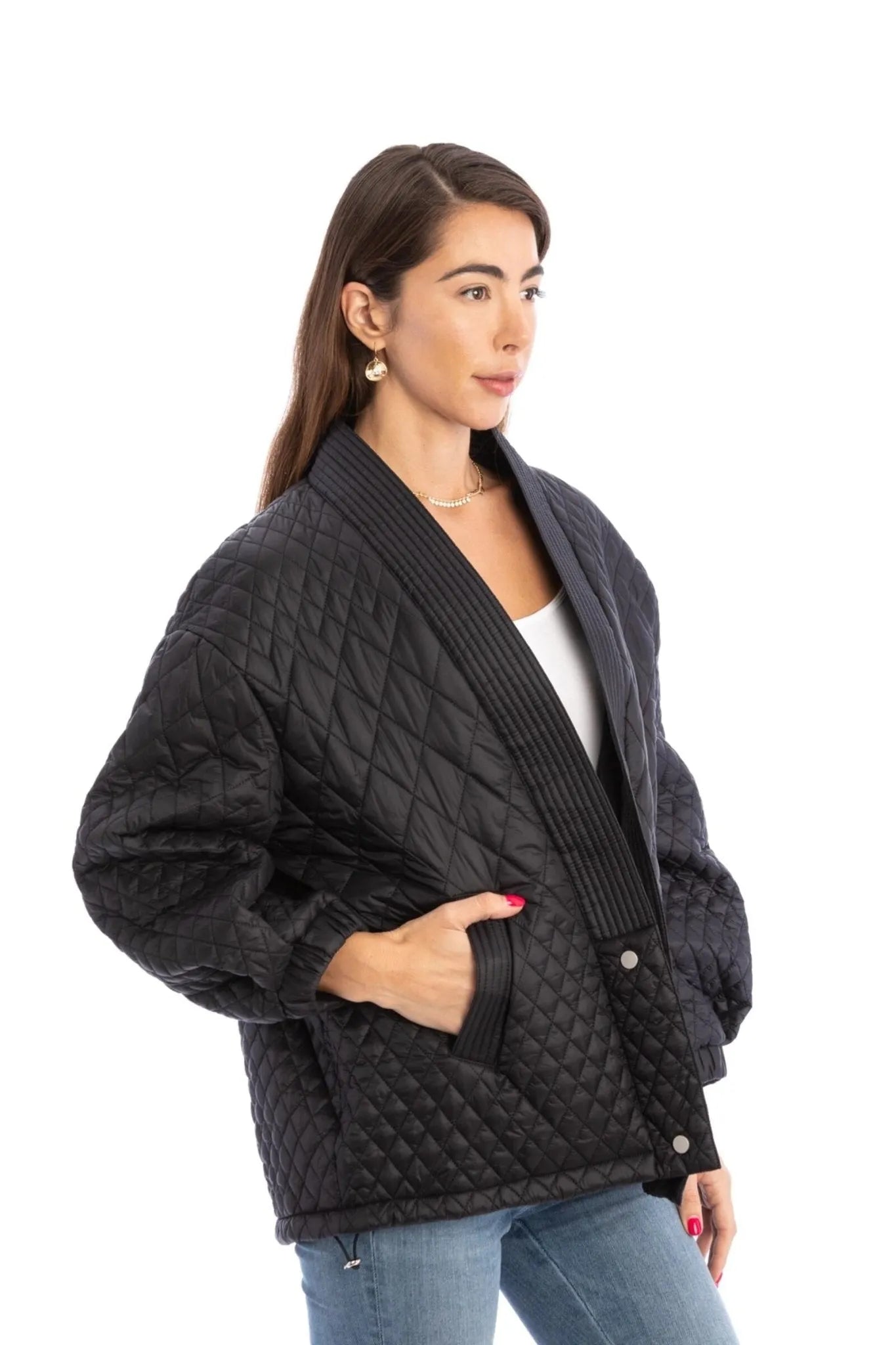 Diamond Quilted Jacket - SAACHI - Black - Jackets