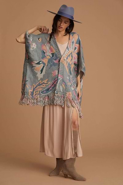 Elora Knit Tassel Kimono Gray