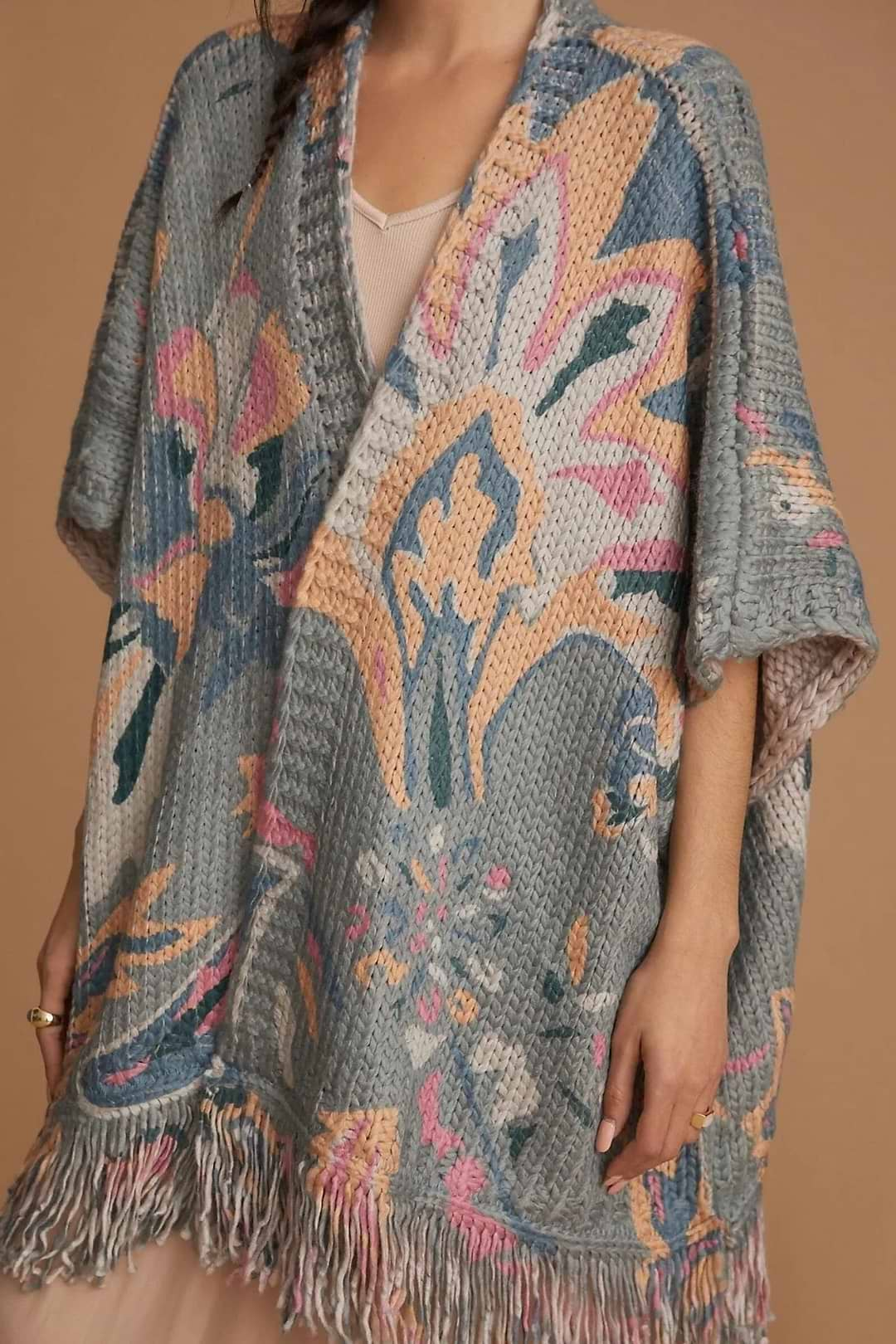 Elora Knit Tassel Kimono Gray