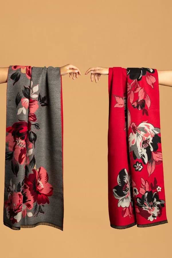 Flower Bloom Reversible Scarf Red