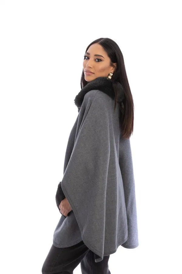 Delilah Faux Fur Pocketed Kimono Dark Gray