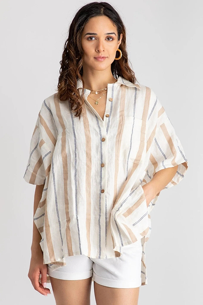 Oversized Striped Linen Cotton Shirt - SAACHI