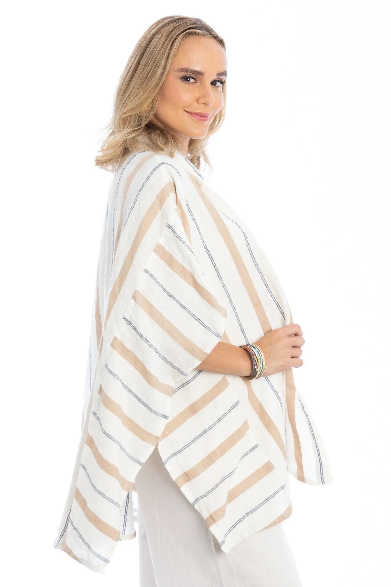 Oversized Striped Linen Cotton Shirt Ivory