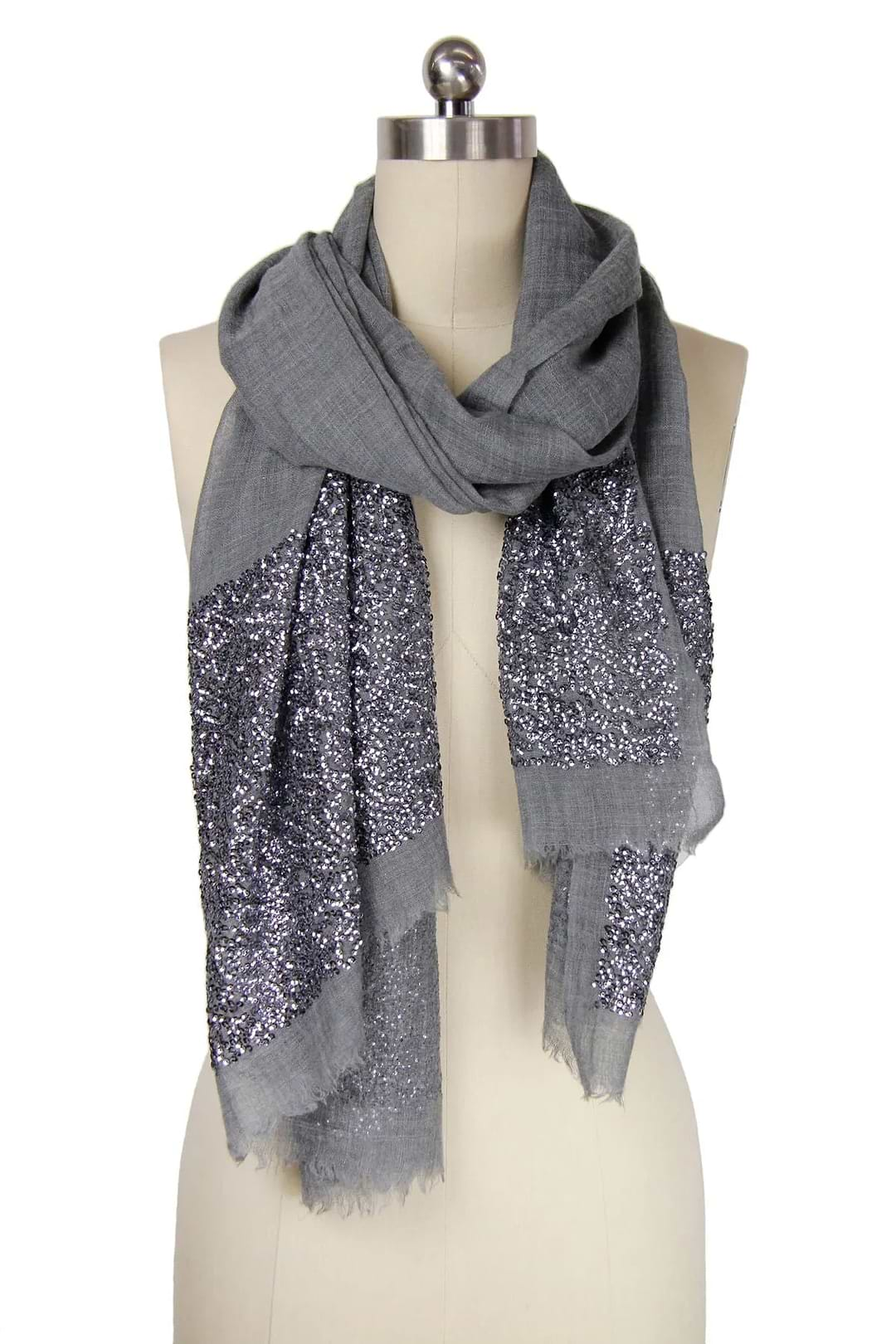 Sequined Sparkle Scarf Gray