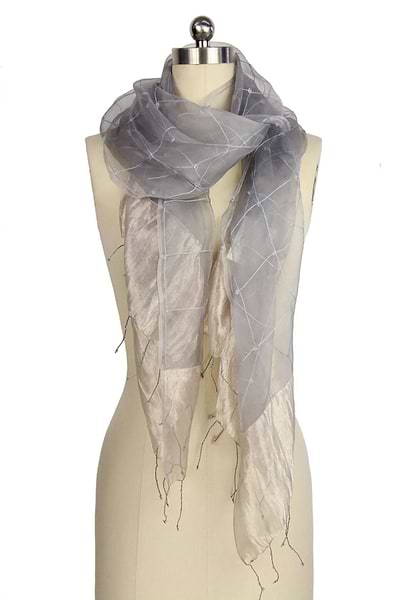 Embroidered Silk Fringed Scarf Light Slate Gray
