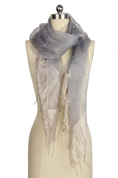 Embroidered Silk Fringed Scarf - SAACHI
