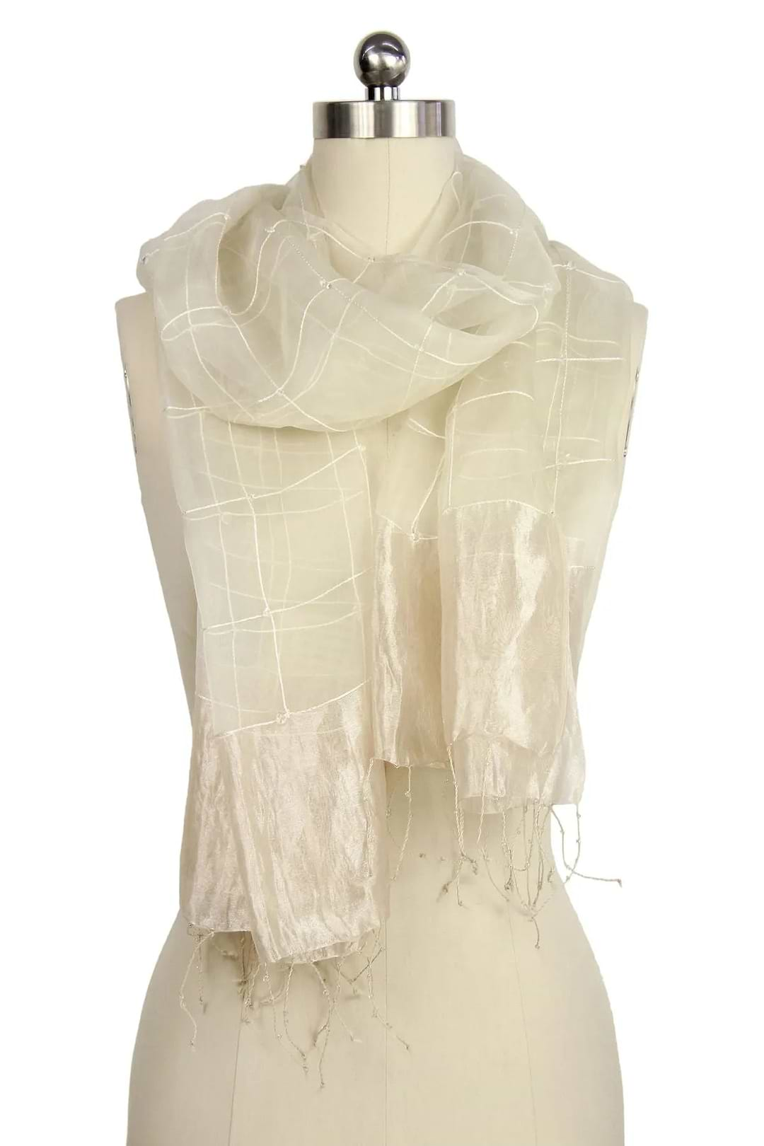 Embroidered Silk Fringed Scarf Corn Silk